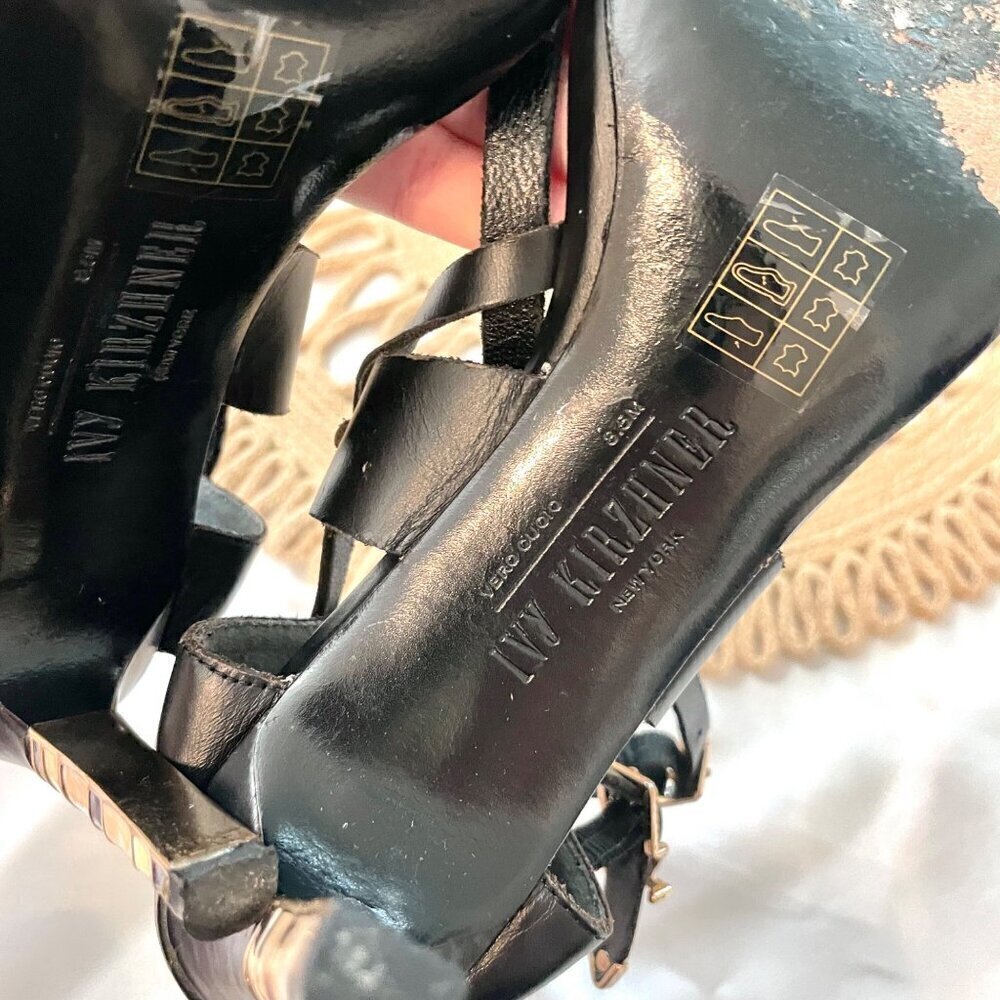 Ivy Kirzhner Black Leather Lacquered Detail Strappy Heels Women’s Size 8.5 - Picture 9 of 9